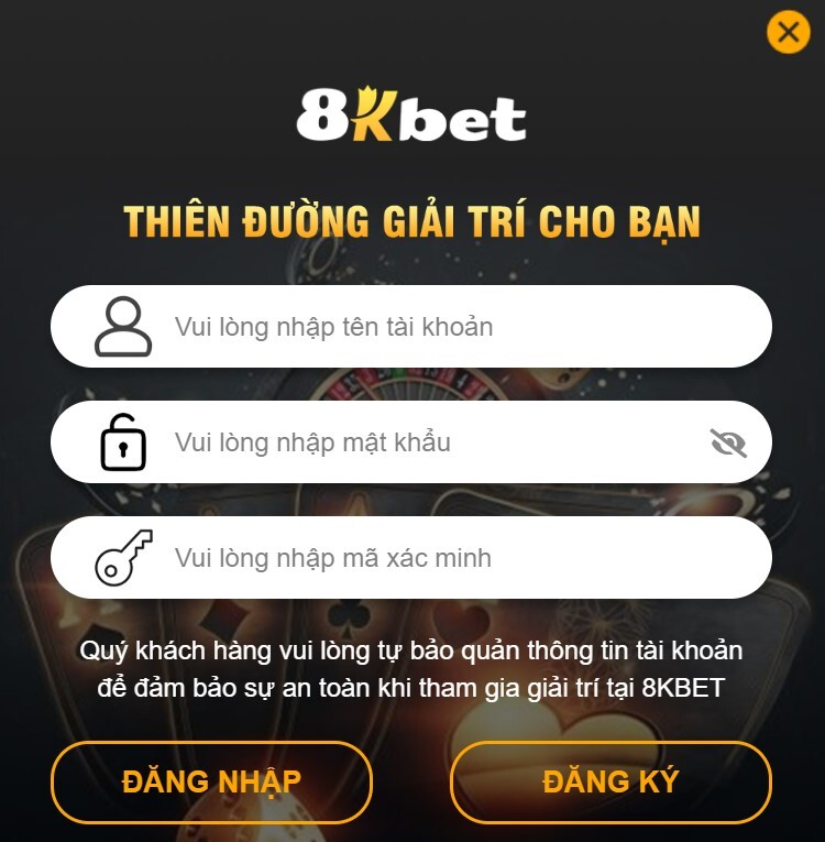 Điền thông tin để đăng nhập 8kbet 