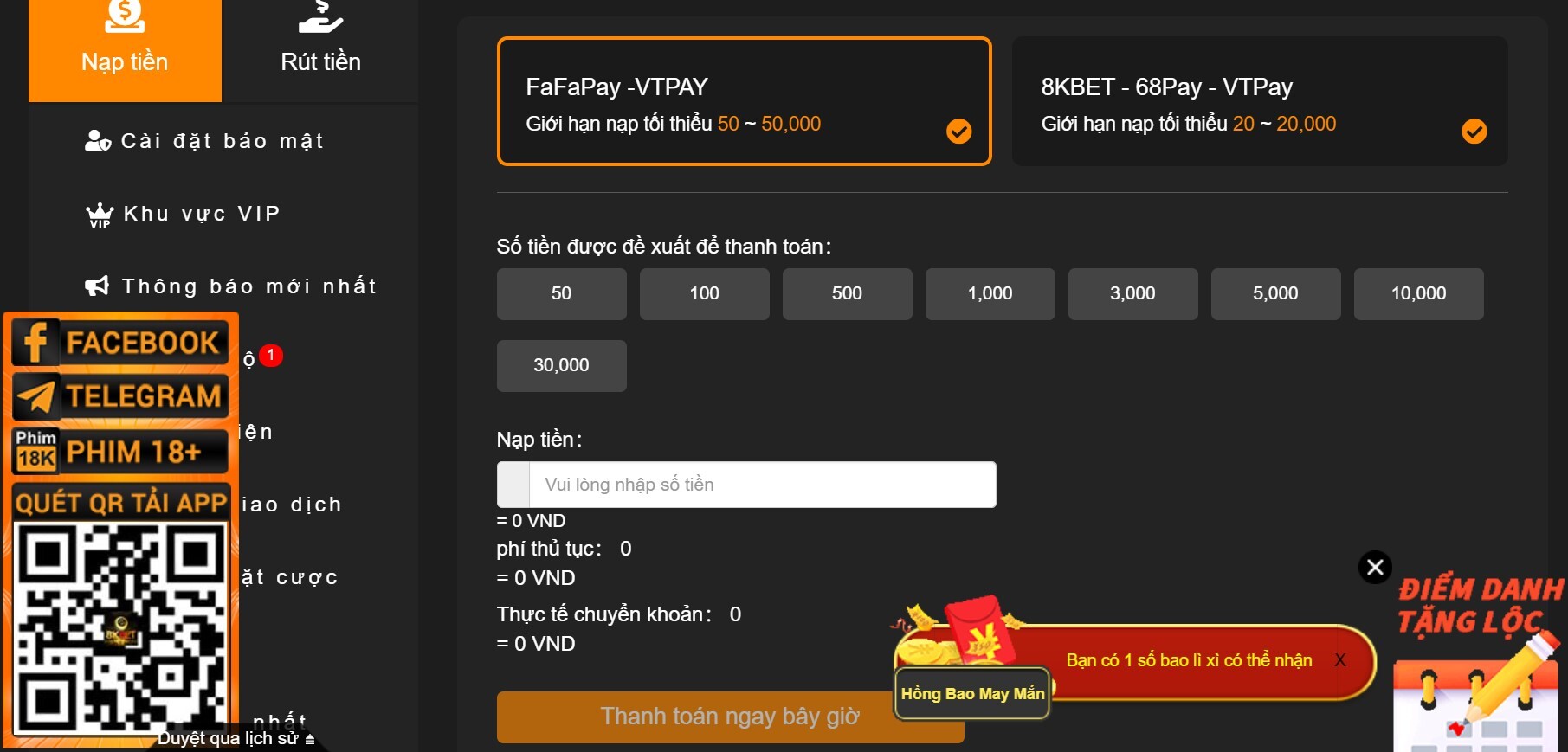 Nạp tiền qua ví điện tử Viettel pay 