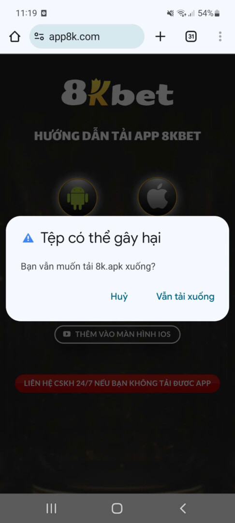 Hướng dẫn chi tiết các bước để tải app 8kbet về cho thiết bị hệ điều hành Android